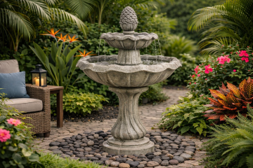 Tall Double Tulip 15in Pineapple Concrete Water Fountain